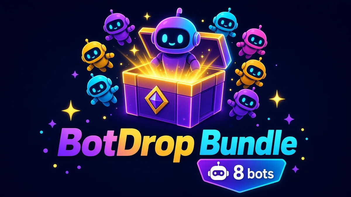 BotDrop Bundle cover: colorful robots bursting out of a glowing treasure chest